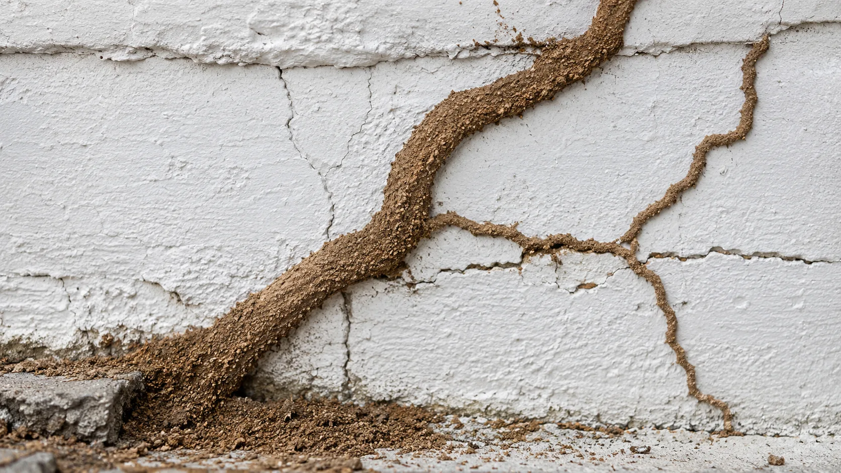 Cordons de termites visibles sur un mur